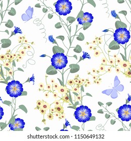 Blue bindweed seamless pattern