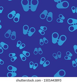 Blue Binoculars icon isolated seamless pattern on blue background. Find software sign. Spy equipment symbol.  Vector Illustration