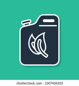 Blue Bio fuel canister icon isolated on green background. Eco bio and barrel. Green environment and recycle.  Vector Illustration