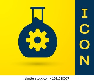 Blue Bioengineering icon isolated on yellow background. Element of genetics and bioengineering icon. Biology, molecule, chemical icon. Vector Illustration