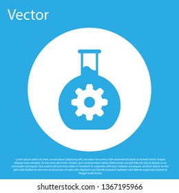 Blue Bioengineering icon isolated on blue background. Element of genetics and bioengineering icon. Biology, molecule, chemical icon. White circle button. Flat design. Vector Illustration