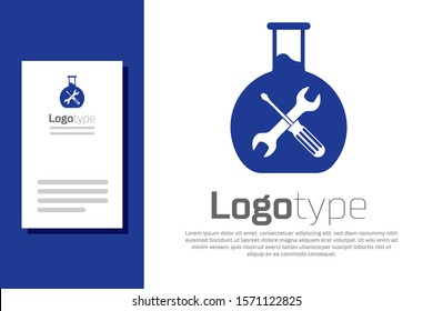 Blue Bioengineering with screwdriver and wrench icon isolated on white background. Adjusting, service, setting, maintenance, repair, fixing. Logo design template element. Vector Illustration