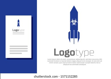 Blue Biohazard rocket icon isolated on white background. Rocket bomb flies down. Logo design template element. Vector Illustration