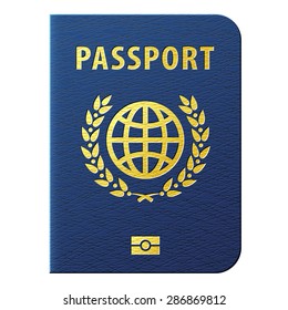 Blue biometric passport isolated on white. International identification document for travel. Vector image about verification & citizenship, tourism and vacation