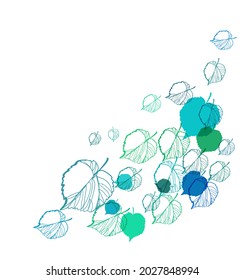 blue Birch leaves vector line bright colorful card background