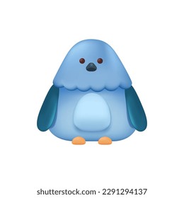 Blue bird 3d vector illustration. Adorable baby bird sitting with closed wings in cartoon style isolated on white background. Animal, nature concept