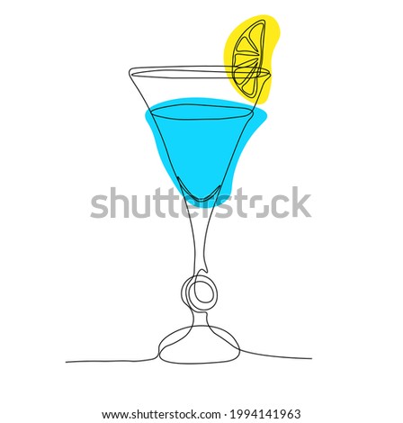 Blue Bird alcoholic drink vector stock illustration. One line. Logo for the menu in the bar restaurant. Isolated on a white background.