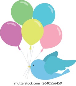 Blue bird and balloon balloon vector illustration