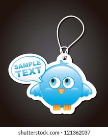 blue bird with balloons text over black background. vector
