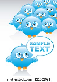 blue bird with balloons text over white background. vector illustration