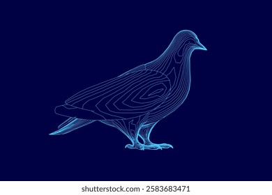 A blue bird with a beak and feathers. The bird is standing on a blue background