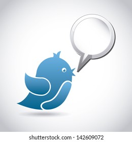 blue bird with bubble over white background vector illustration