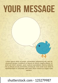 blue bird with bubble thought over vintage background. vector