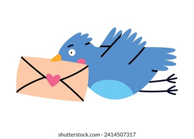 Blue Bird Carry Letter Envelope Flying with Post Vector Illustration