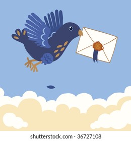 Blue Bird Carrying Letter