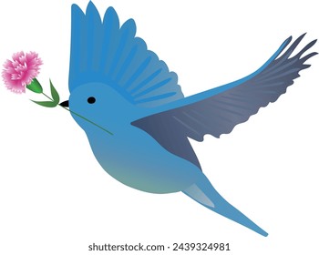 Blue bird carrying Mother's Day carnations