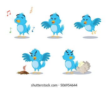 blue bird cartoon set illustration design