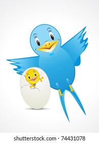 blue bird with child  vector illustration