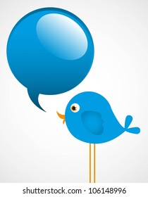 blue bird with a cloud of text, isolated on white background, vector illustration