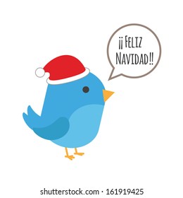 Blue bird with comic balloon and santa hat