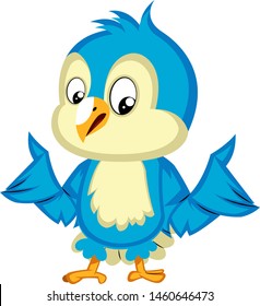 Blue bird is confused, illustration, vector on white background.