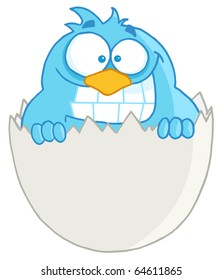 Blue Bird In Egg Vector Illustration