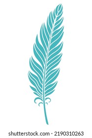 Pluma de pájaro azul. Plumelet suave y esponjoso. Diseño de vectores aislado en fondo blanco