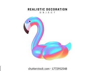 Blue Bird Flamingo Inflatable. Realistic shape 3d objects with gradient holographic color of hologram. Decorative design elements isolated on white background. vector illustration.