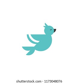 Blue bird. Flat cartoon icon isolated on white.  Peace vector symbol. International  Peace day sign. Nature, season, freedom sign.
