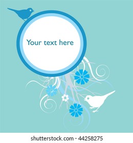 Blue bird and floral background with space for text