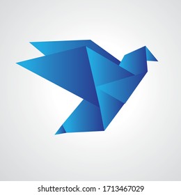 Blue bird flying alone. Paper folding. Vector Origami