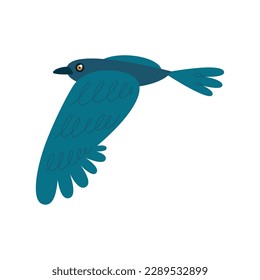 Blue bird flying design over white