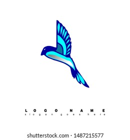 Blue bird flying logo design illustration of art 