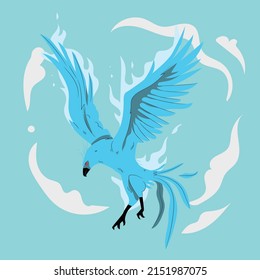 Blue bird flying in the sky illustration. Vector illustration of bird flying.