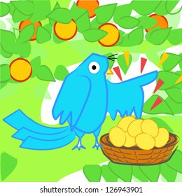 blue bird with gold egg
