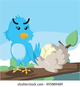 blue bird guarding her eggs