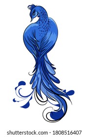 Blue bird of happiness. Vector abstract image on a white background