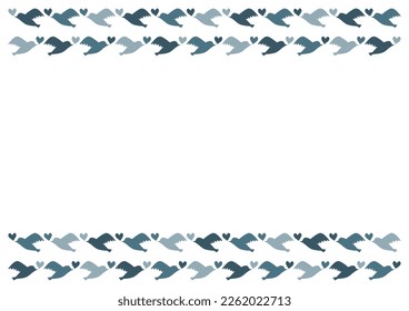 Blue bird and heart pattern. Cute and retro frame design. Vector illustration.