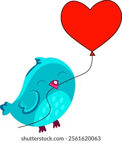 Blue bird and heart shaped balloon