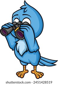 Blue bird holding binoculars vector illustration