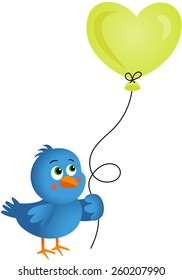 Blue Bird Holding Heart Balloon