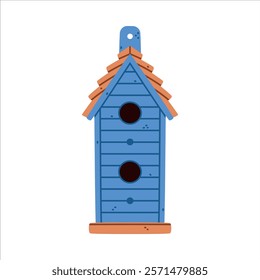 Blue Bird House and Wooden Nesting Box Vector Illustration