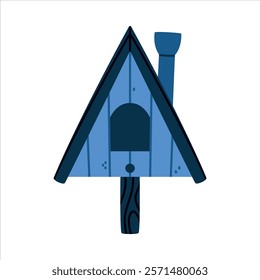 Blue Bird House and Wooden Nesting Box Vector Illustration