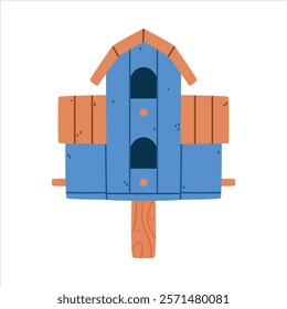 Blue Bird House and Wooden Nesting Box Vector Illustration