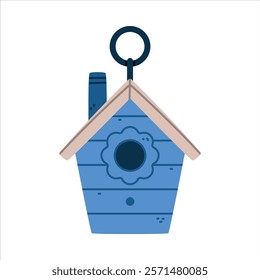 Blue Bird House and Wooden Nesting Box Vector Illustration