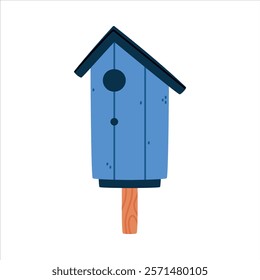 Blue Bird House and Wooden Nesting Box Vector Illustration