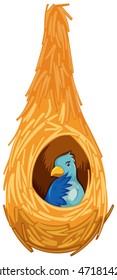 Blue bird inside the nest illustration