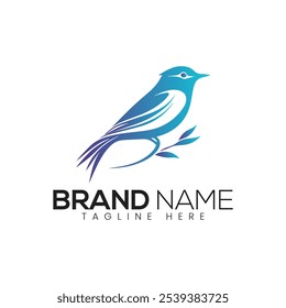 Blue Bird Logo Design Gradient Bird on Branch Brand Identity