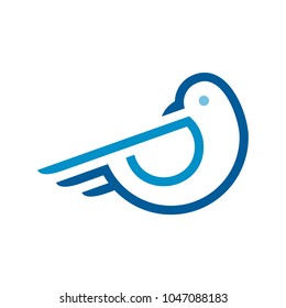 Blue Bird Logo With Line Style, Bird Logo Template