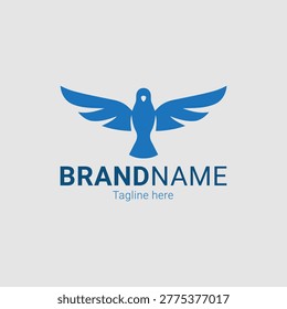 A blue bird logo with wings spread